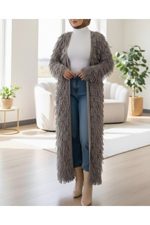 كارديجان طويل محبوك بشراشيب -التربة
