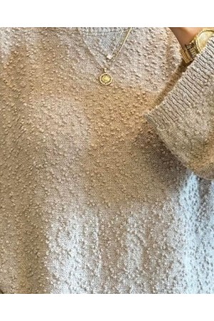 Ponpon Dokulu Salaş Triko Kazak -Açık Vizon