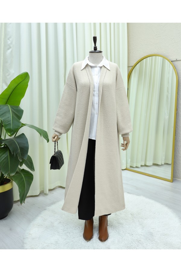 Collared Long Loose Soft Cardigan -Ecru