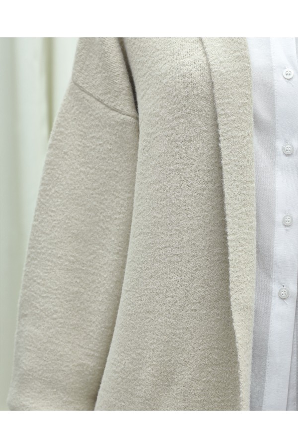 Collared Long Loose Soft Cardigan -Ecru