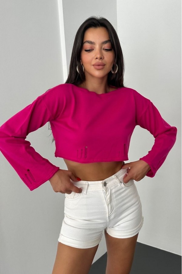 Boat Neck Knitwear Crop -Fuchsia