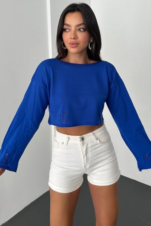 Boat Neck Knitwear Crop -Saxe 
