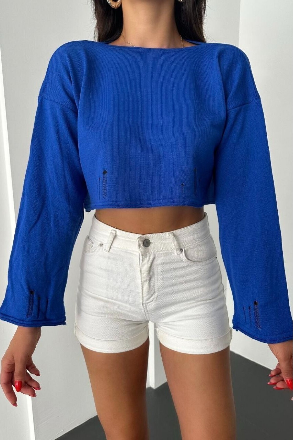 Boat Neck Knitwear Crop -Saxe 