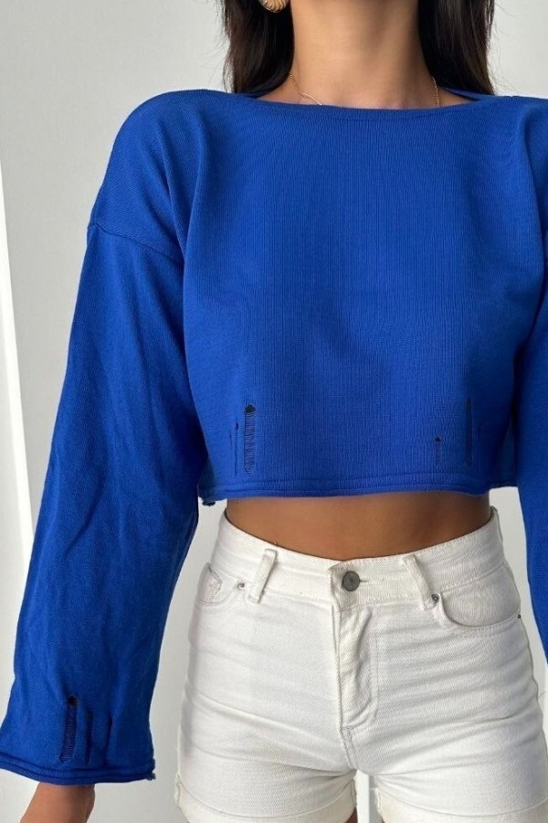 Boat Neck Knitwear Crop -Saxe 