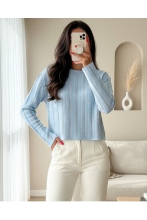 Stoned Openwork Knitwear Sweater -Blue