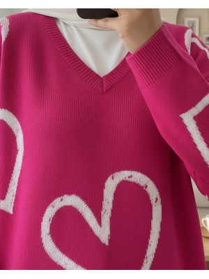 V-neck Stone Knitwear Sweater -Fuchsia