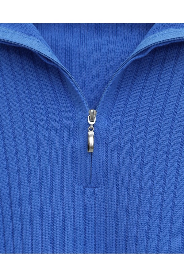 Half-Neck Corded Knitwear Suit -Blue