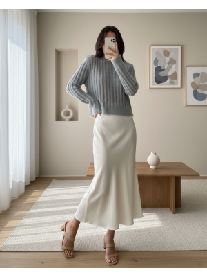 Patikka Örgü Yumuşak Puf Kazak -Gri