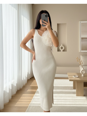 Big Rose Knitwear Dress -White