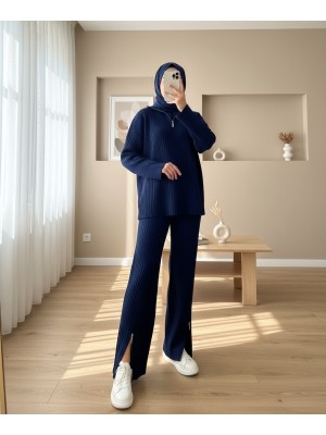 Yarım Boğazlı Fitilli Triko Takım  -Laci