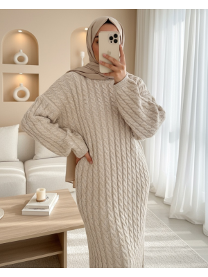 Saç Örgü Triko Elbise -Taş