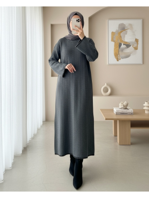 Long Ribbed Knit Dress -Grey