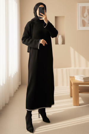 فستان طويل متماسك -أسود