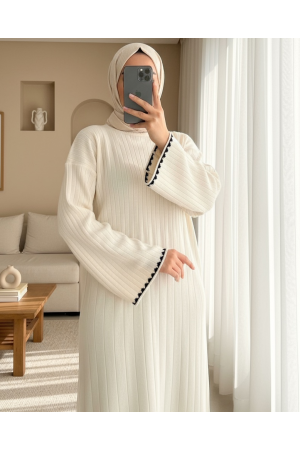 فستان طويل متماسك  -أبيض سكري