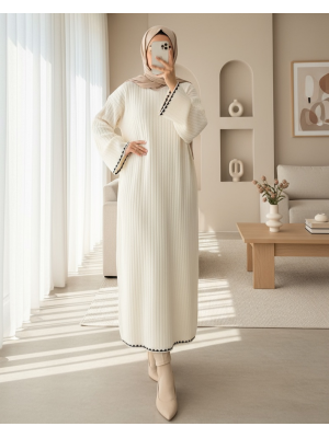 Long Ribbed Knit Dress  -Ecru