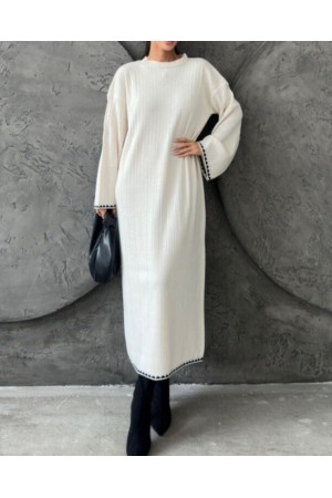 فستان طويل متماسك  -أبيض سكري