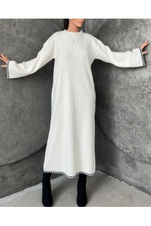 فستان طويل متماسك  -أبيض سكري