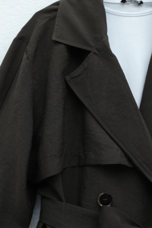 Beli Kemerli Cepli Kolu Apoletli Bolerolu Pes Kumaş Trençkot -K. Kahve