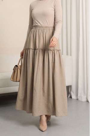 Elastic Waist Krash Pattern Parachute Skirt -Light Mink