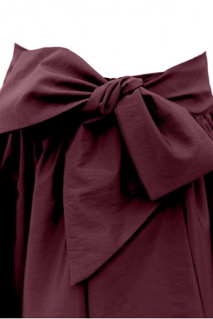 Piliseli Kemerli Paraşüt Etek   -Bordo