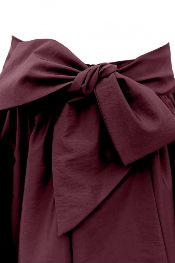 Pleated Belted Parachute Skirt   -Maroon