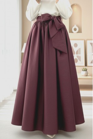 Piliseli Kemerli Paraşüt Etek   -Bordo
