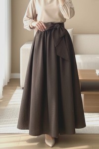 Piliseli Kemerli Paraşüt Etek   -K. Kahve