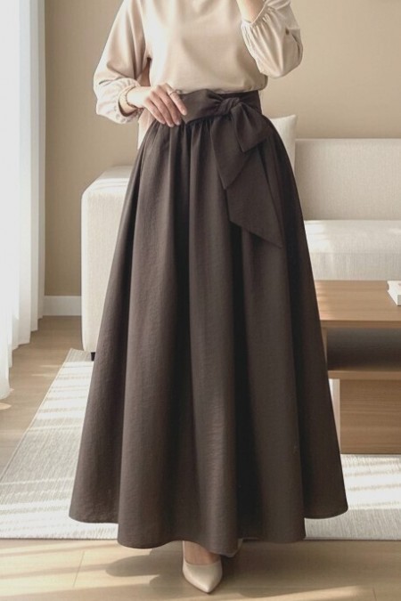 Piliseli Kemerli Paraşüt Etek   -K. Kahve