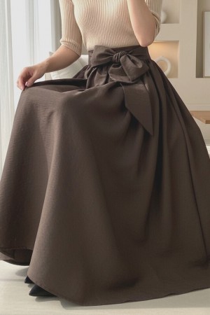 Piliseli Kemerli Paraşüt Etek   -K. Kahve