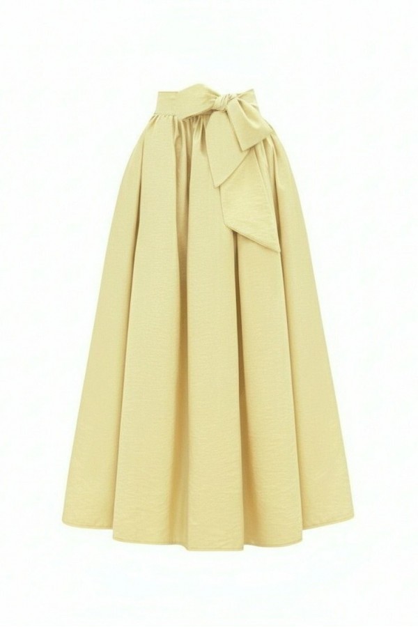 Pleated Belted Parachute Skirt    -Light yellow