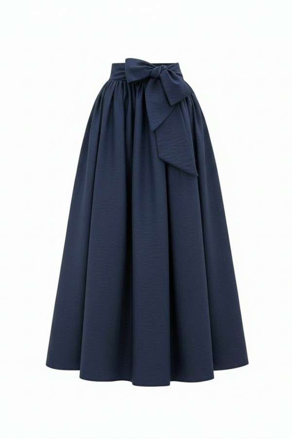 Pleated Belted Parachute Skirt     -Navy blue