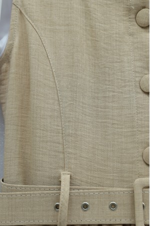 Button Up Dress with Ruffled Waist Belt   -Mink color