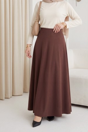 Elastic Waist Parachute Skirt with Pockets  -Brown