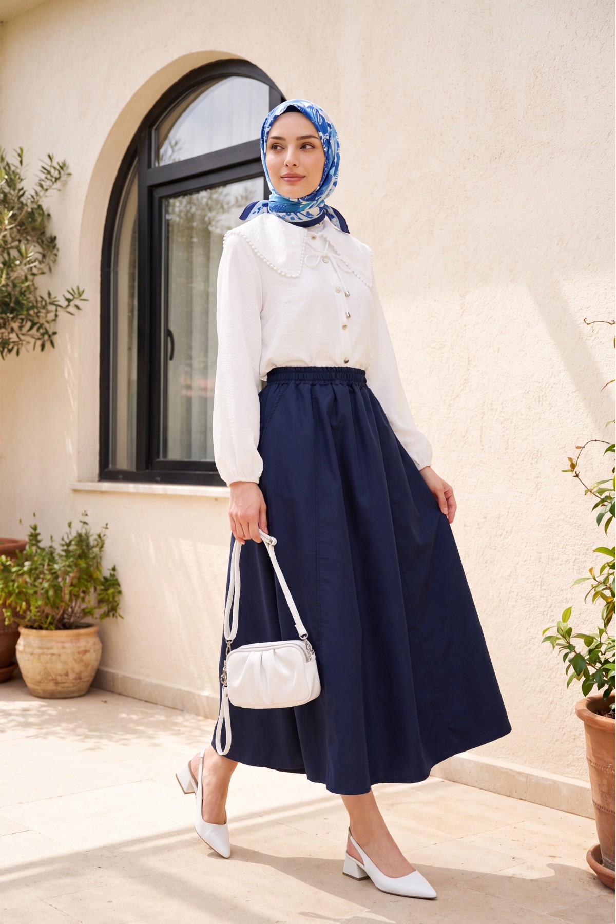تنورة باراشوت بخصر مطاطي مع جيوب  -كحلي