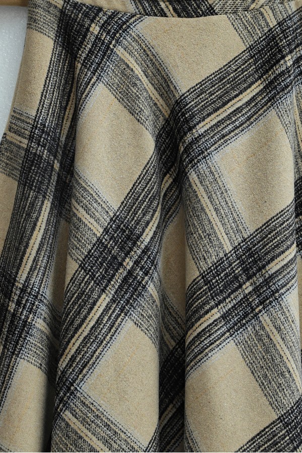 Plaid Patterned Side Zipper Cashmere A-Line Skirt -Mink color