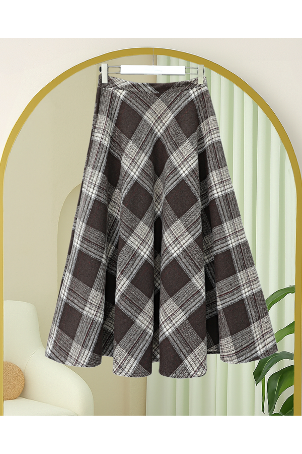 Plaid Patterned Side Zipper Cashmere A   -Brown