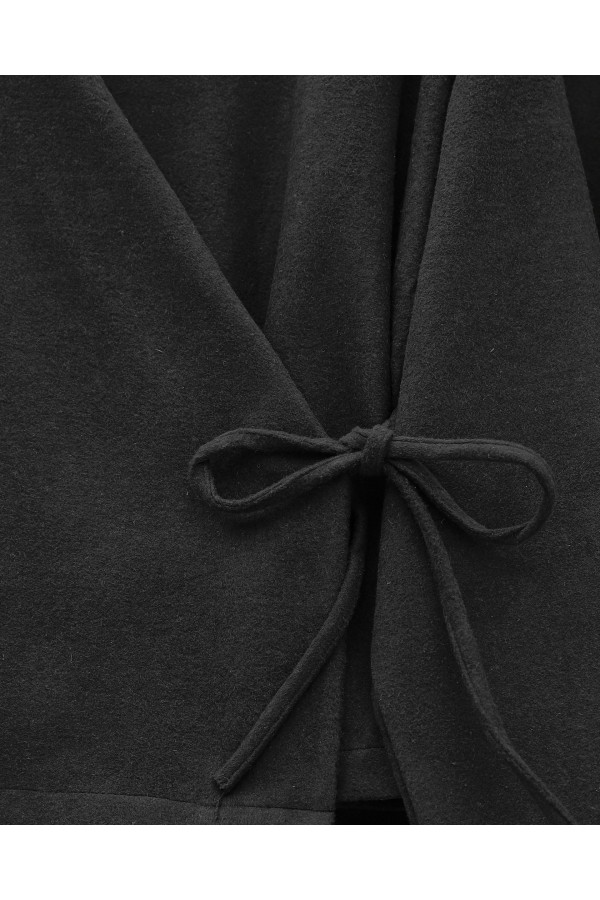Önü Bağlamalı Etekli Kaşe Kimono Takım  -Siyah