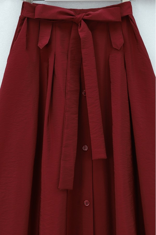 Button-front, lace-up parachute skirt -Maroon