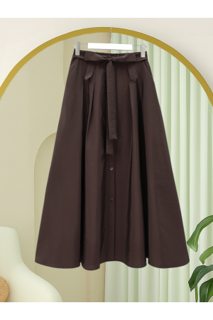 Button-front, lace-up parachute skirt -Brown