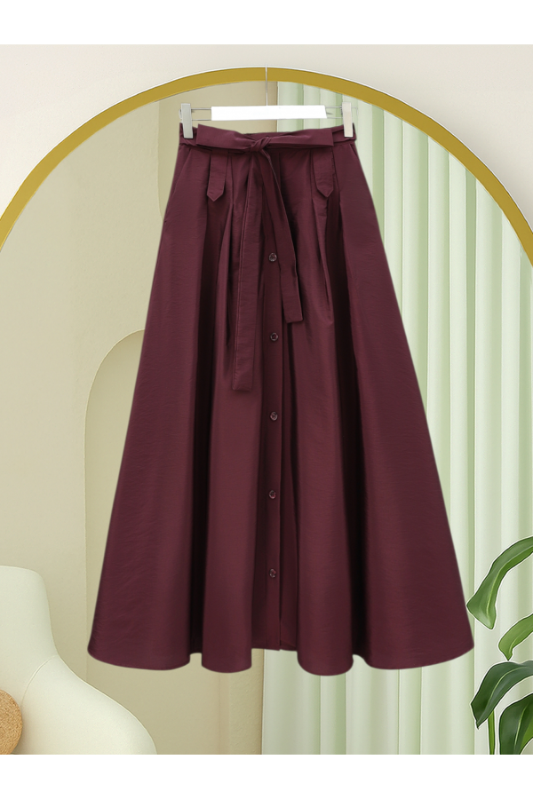 Button-front, lace-up parachute skirt -Damson