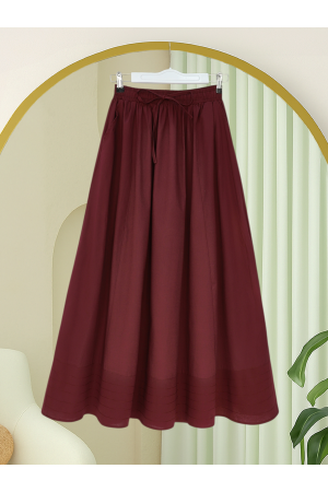 Beli Lastikli Cepli Dikiş Detaylı Etek -Bordo