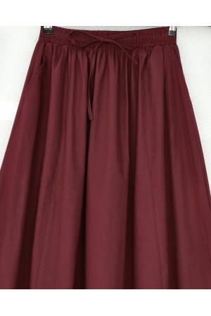 Beli Lastikli Cepli Dikiş Detaylı Etek -Bordo