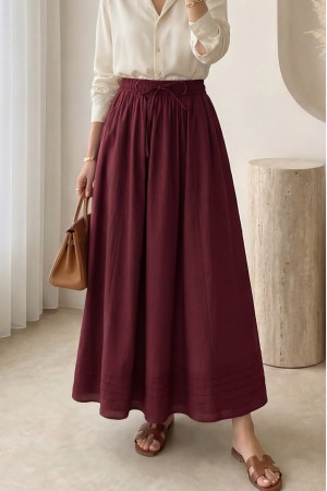 Beli Lastikli Cepli Dikiş Detaylı Etek -Bordo