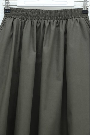 Beli Lastikli Cepli Dikiş Detaylı Etek  -Koyu Yeşil