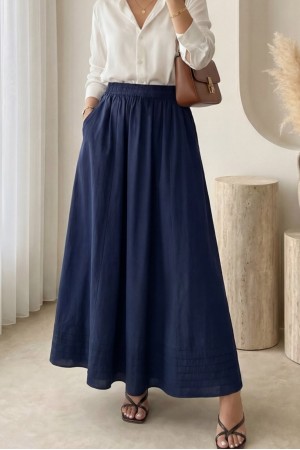 Beli Lastikli Cepli Dikiş Detaylı Etek  -Laci