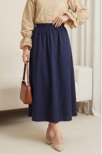 Beli Lastikli Cepli Dikiş Detaylı Etek  -Laci