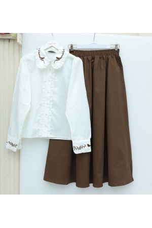 Beli Lastikli Cepli Dikiş Detaylı Etek  -Taba