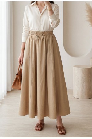 Beli Lastikli Cepli Dikiş Detaylı Etek  -Vizon