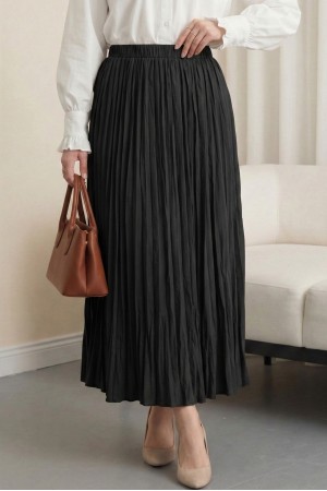 Beli Lastikli Kraş Etek -Siyah