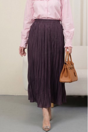 Beli Lastikli Kraş Etek  -Vişne